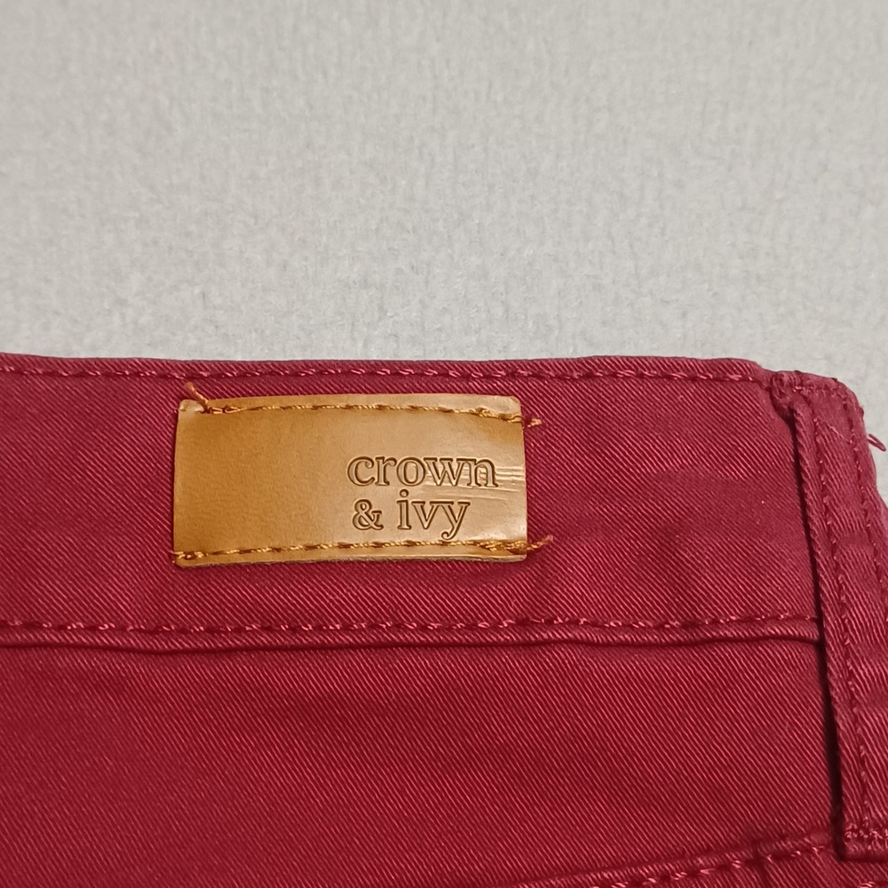 Crown & Ivy Pants Womens 12 Red High-Rise Skinny Stretch Cotton Lycra Casual - Picture 12 of 13